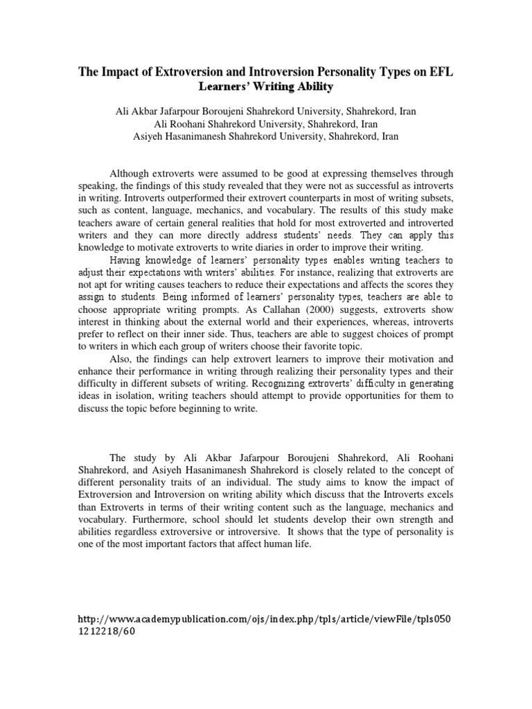 Extroversion vs. Introversion in EFL Writing | PDF | Extraversion And ...