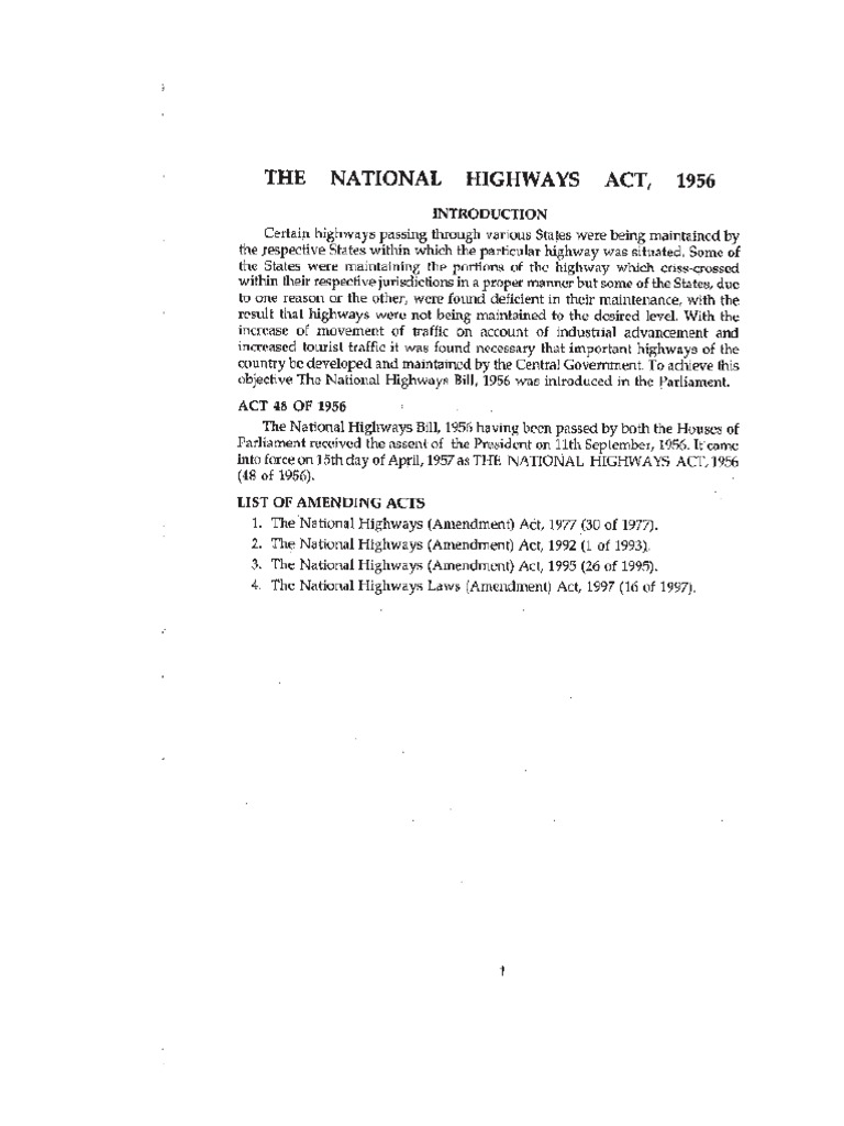 The National Highways Act 1956 PDF | PDF