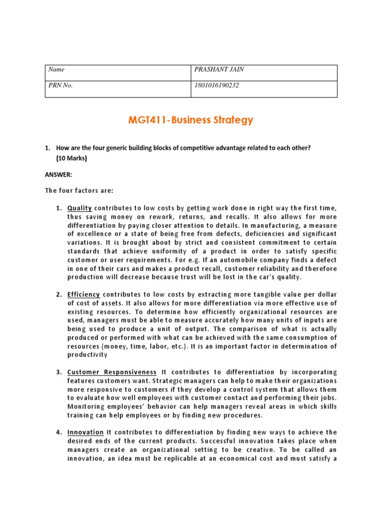 Competitive Advantage in Business Strategy | PDF | Innovation | Profit ...