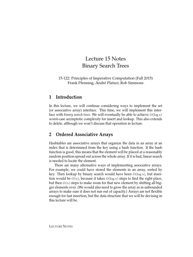 Binary Search Trees Lecture Notes | PDF | Array Data Structure ...