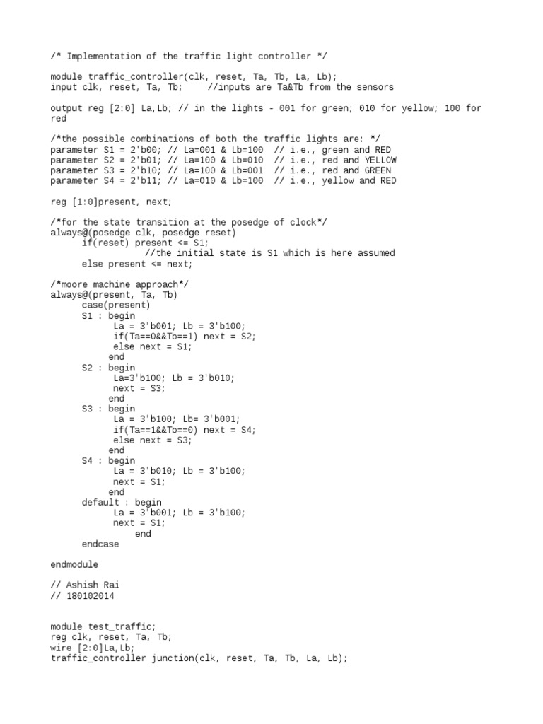 Verilog Code For Traffic Lights PDF