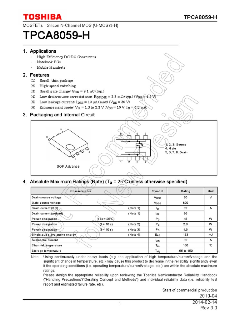 TPCA8059-H MOSFET Datasheet | PDF | Field Effect Transistor ...