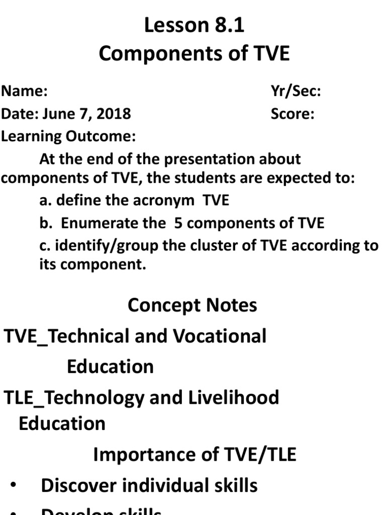 Lesson 1.1..component of TVE | PDF | Agriculture | Arts (General)