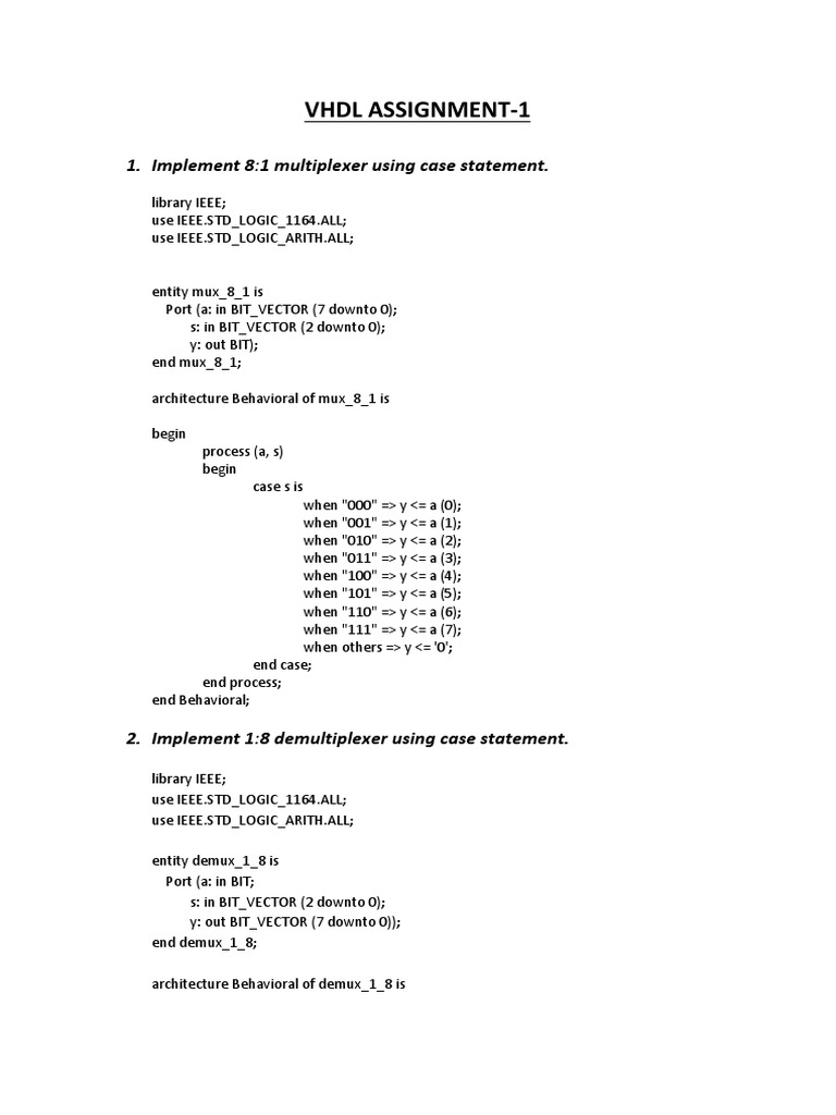 VHDL Assignment | PDF | Vhdl | Digital Electronics
