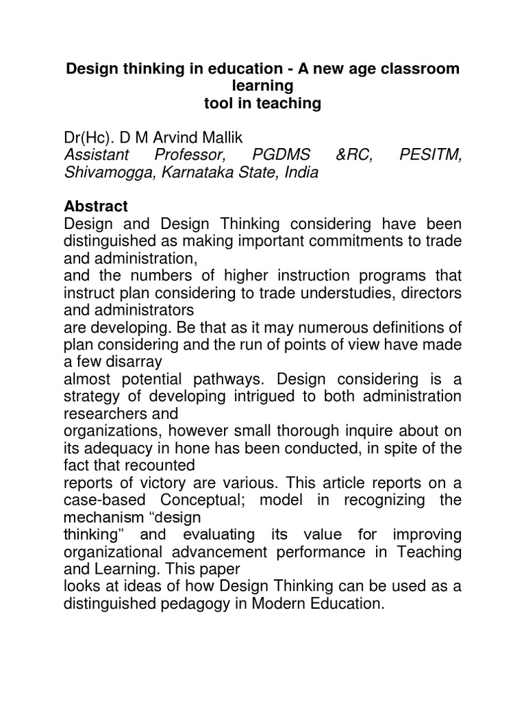 Design Thinking as a Pedagogy in Education | PDF | Design Thinking | Design