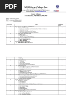 MDM-Sagay College, Inc.: Course Syllabus First Semester, School Year 2019-2020