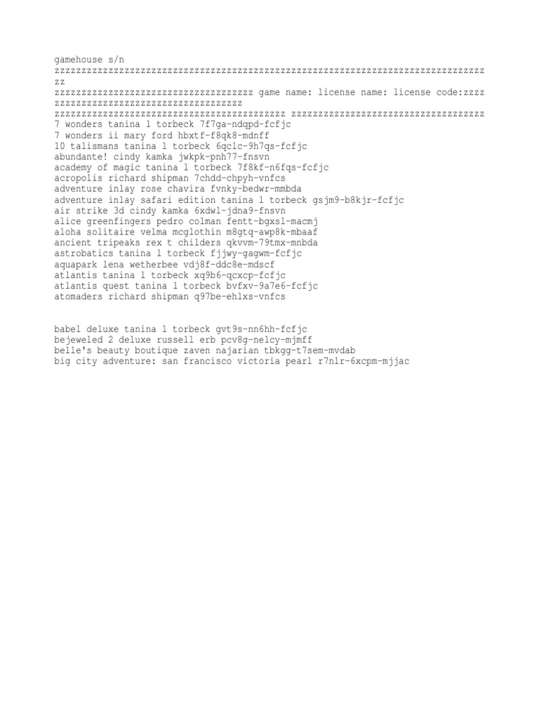 Gamehouse Serial Number PDF