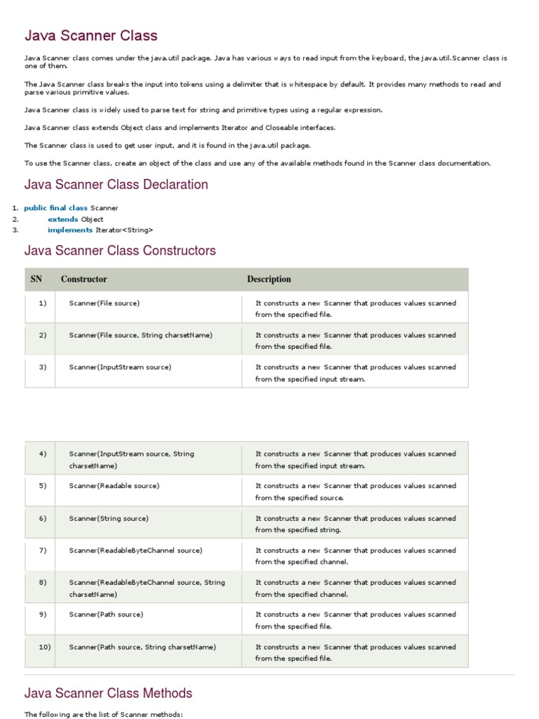 Java Scanner Class Declaration | PDF | Class (Computer Programming ...