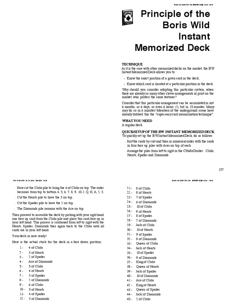 Boris Wild - Instant Memorized Deck (Very Good) PDF | PDF | Leisure ...