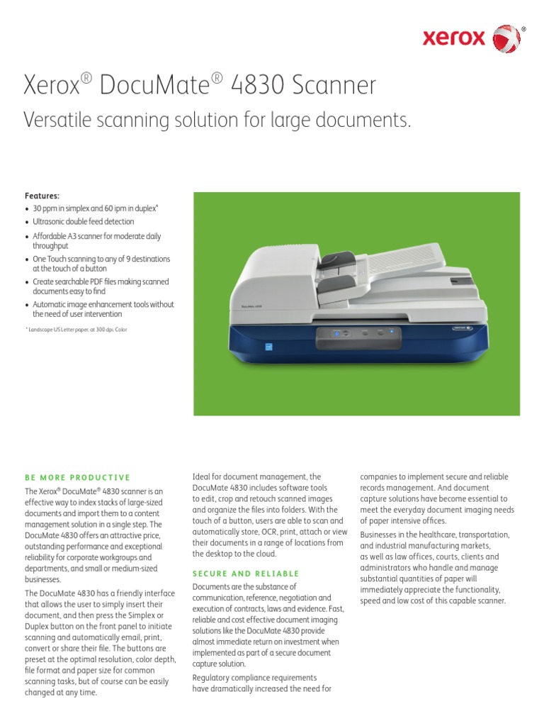 Xerox Documate 4830 Scanner: Versatile Scanning Solution For Large