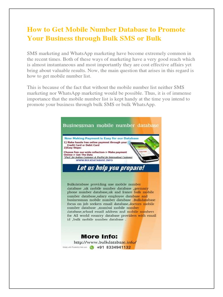 All India Mobile Number and Email DatabaseBulk Database PDF Mobile