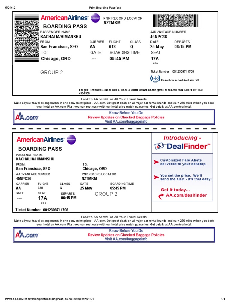 Boarding Pass (Es) PDF | PDF | American Airlines | San Francisco ...