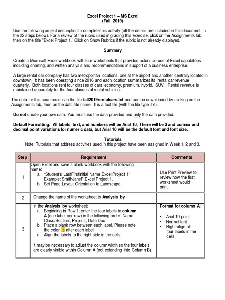 Excel Project 1: Rental Car Analysis | PDF | Spreadsheet | Microsoft Excel