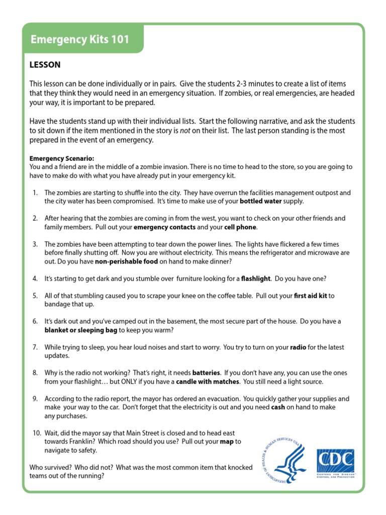 CDC Emergency Kit PDF Flood Disaster And Accident
