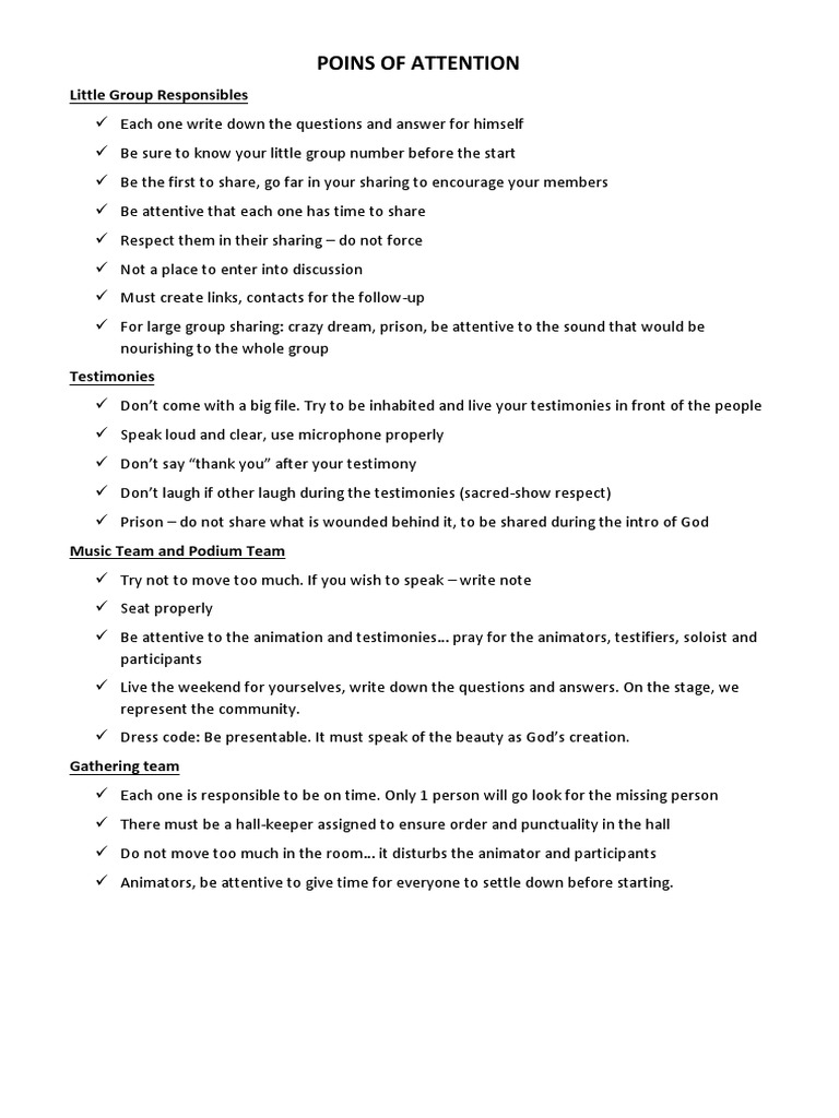 Poins of Attention: Little Group Responsibles | PDF | Language Arts ...