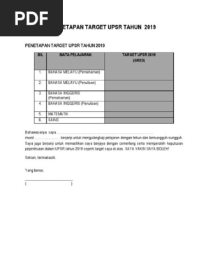 Penetapan Target Upsr 2019 Murid Pdf