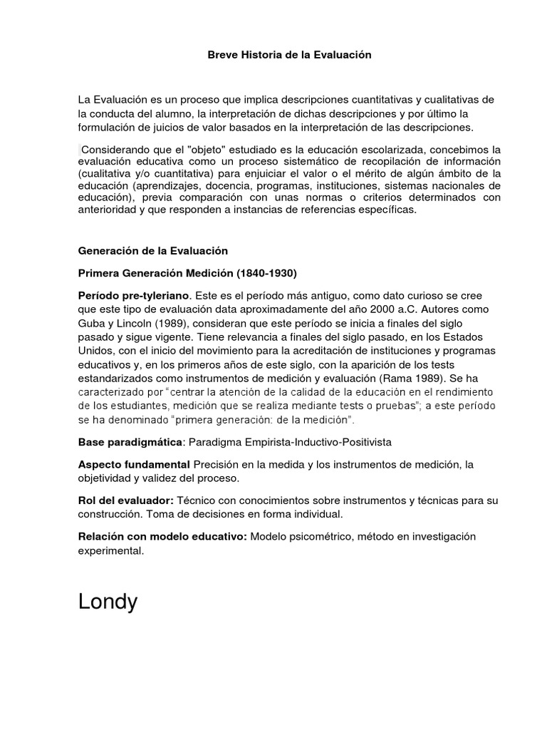 Historia de la Evaluación Educativa | PDF | Evaluación | Plan de estudios