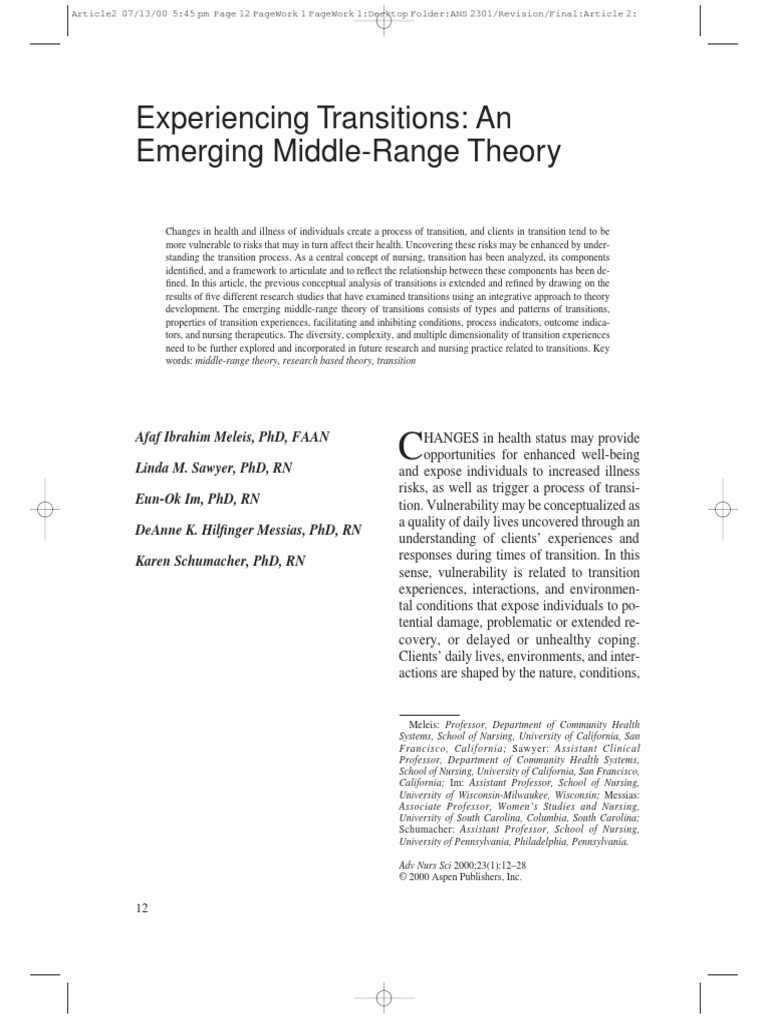 Experiencing Transitions: An Emerging Middle-Range Theory | PDF