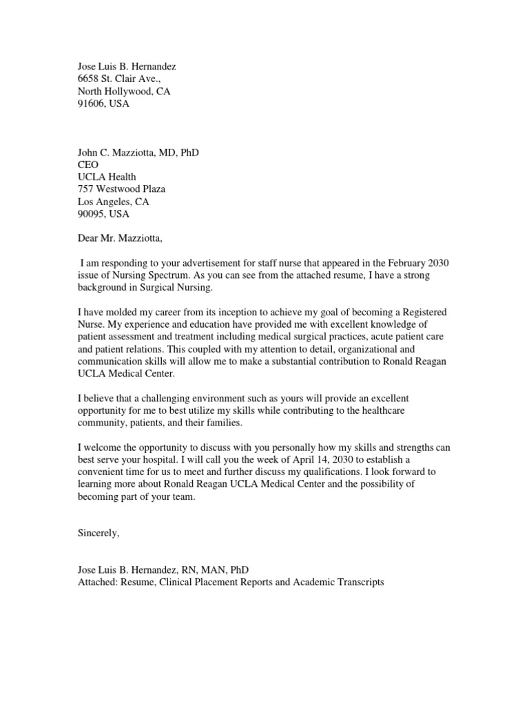 Job Application Letter For Nurse Sample | PDF | Nursing | Hospital