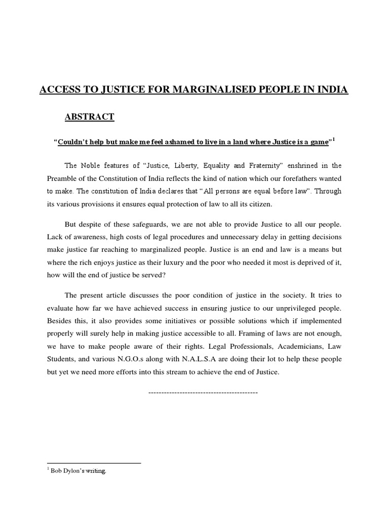 Justice Access for Marginalized in India | PDF | Legal Aid | Ethical ...