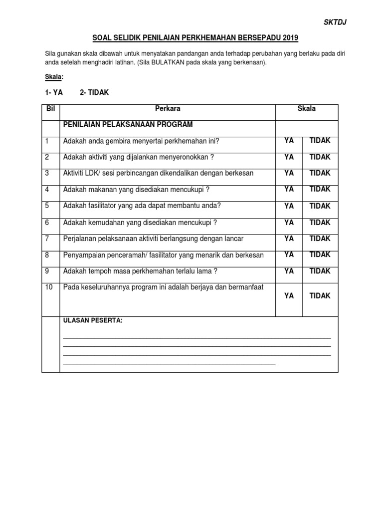 Borang Soal Selidik Perkhemahan Pdf