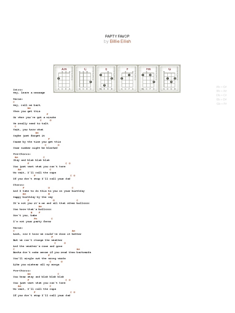"Party Favor" On Ukulele by Billie Eilish UkuTabs Download Free PDF