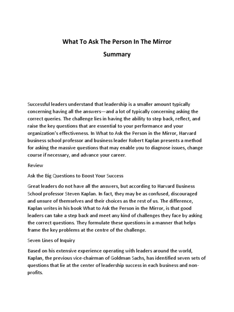 What To Ask The Person in The Mirror PDF Leadership Cognition