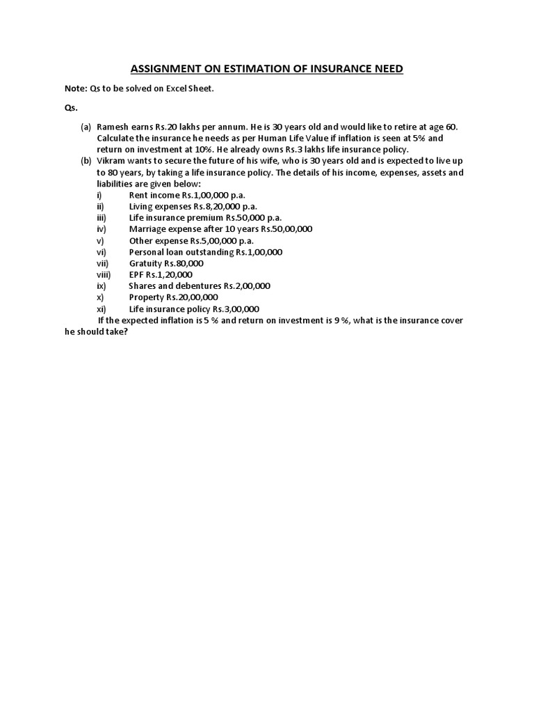 Assignment On Estimation of Insurance Need | PDF