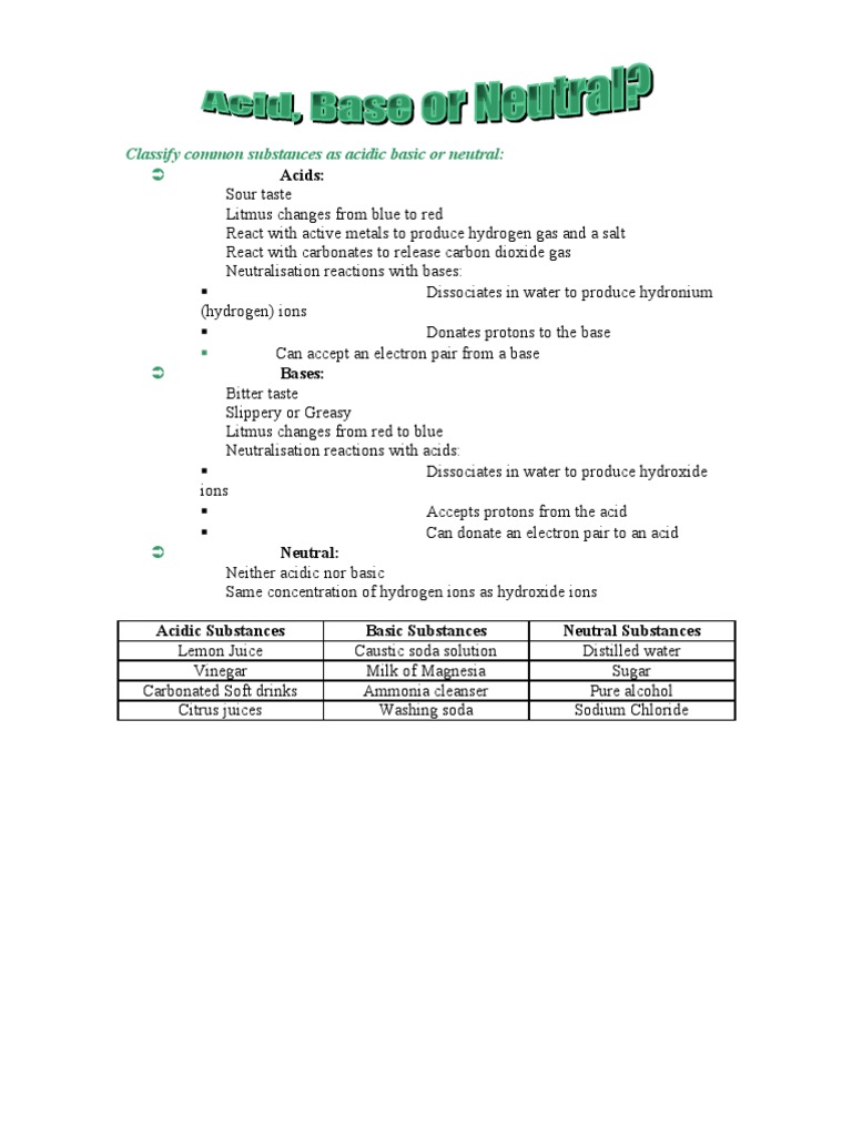 Acidic, Basic, and Neutral Substances Guide | PDF | Acid | Titration