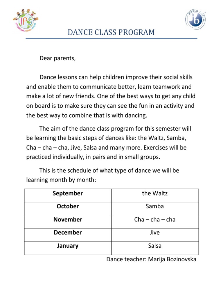 Children's Dance Class Program Schedule | PDF