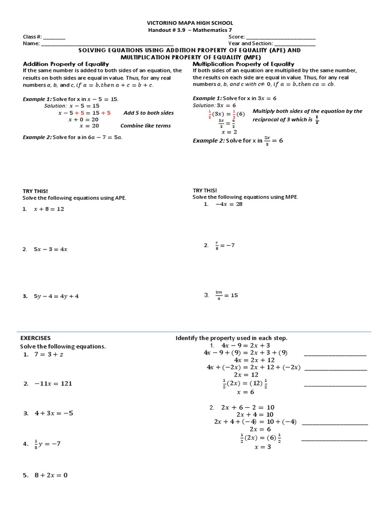 APE Method for Solving Equations | PDF | Multiplication | Equations