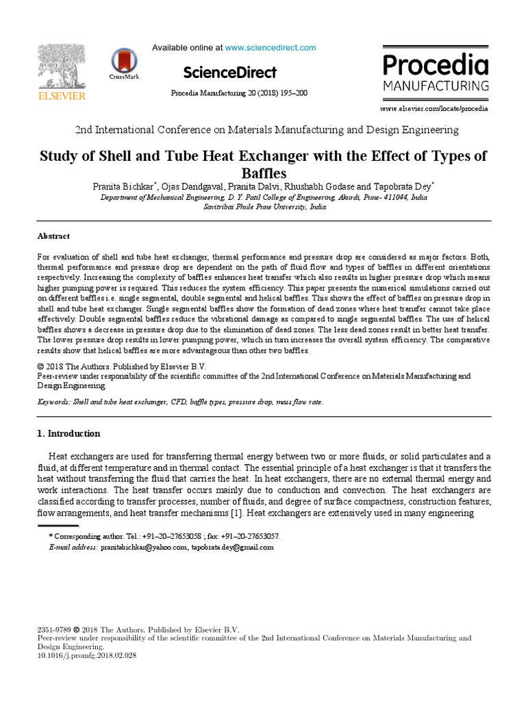 Bichkar. 2018. Study of Shell and Tube Heat Exchanger With The Effect ...