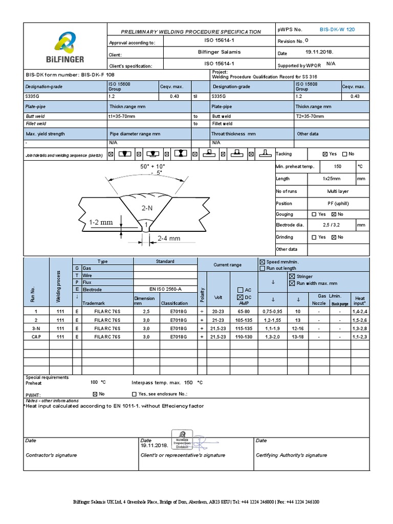 Specification for Welding Stainless Steel Grade 316 Butt Joints Using E7018 Electrodes PDF