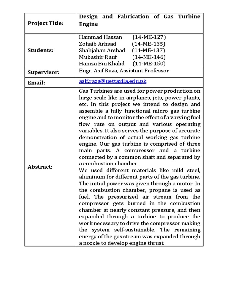Micro Gas Turbine Engine Design | PDF