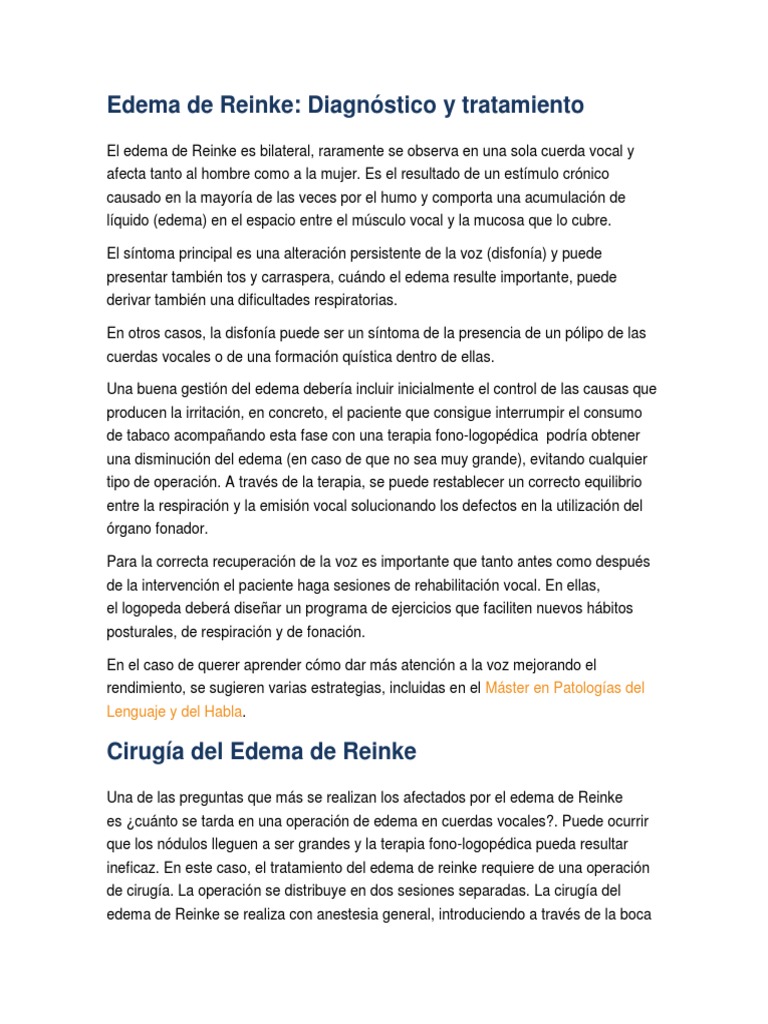 Edema de Reincke PDF Edema Cirugía