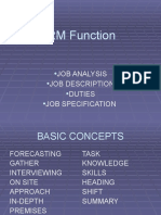 HRM Function: Job Analysis Job Description Duties Job Specification
