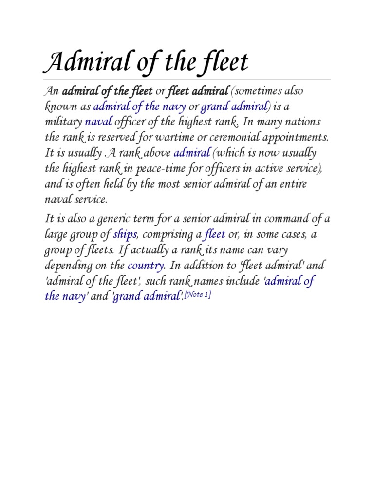 Admiral of The Navy Grand Admiral Naval Admiral | PDF | Military Rank ...
