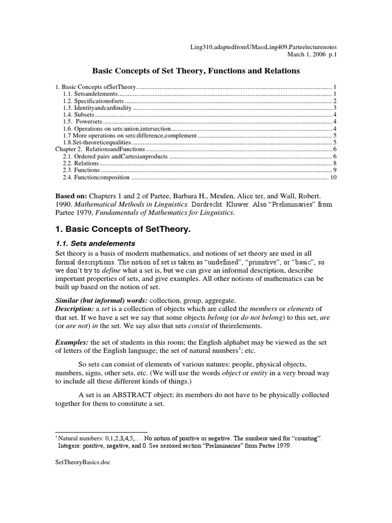 Set Theory Basics and Concepts | PDF | Set (Mathematics) | Function ...