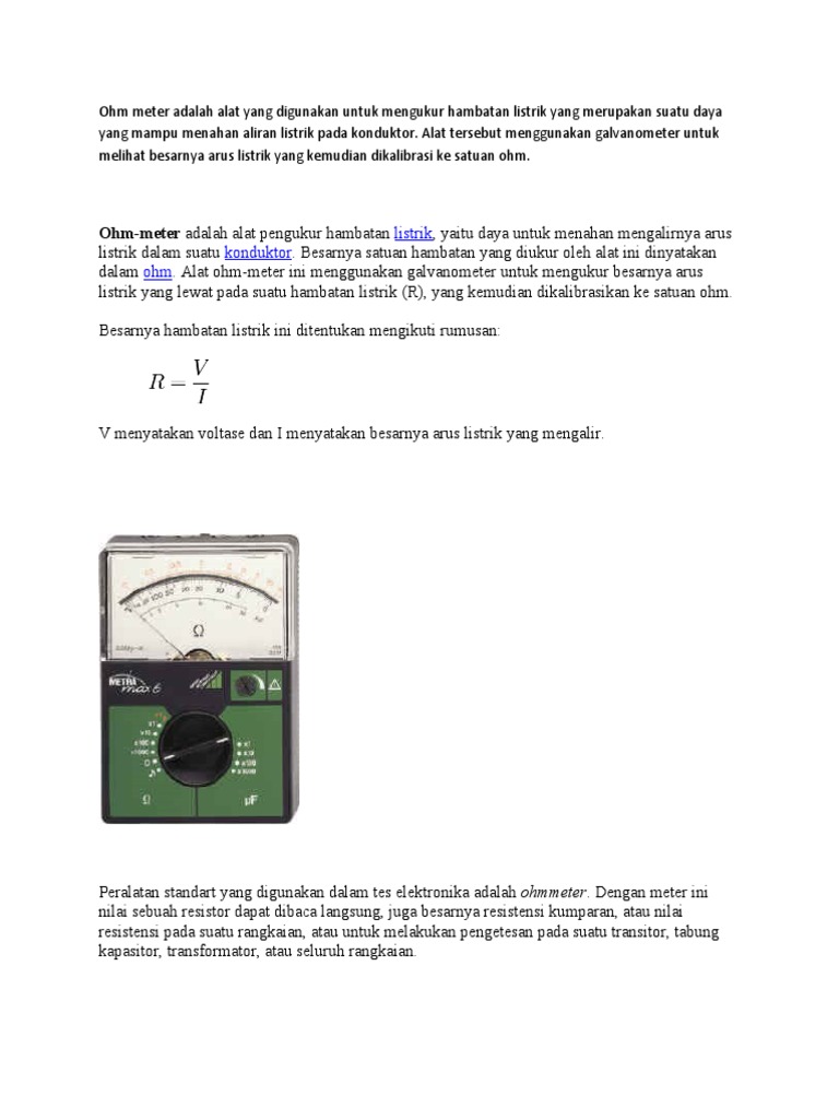 Ohm Meter Adalah Alat  Yang Digunakan Untuk Mengukur 