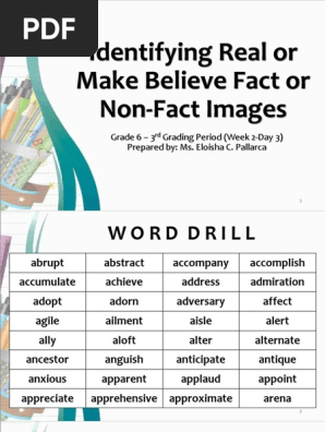 Identifying Real Or Make Believe Fact Or Non Fact Pdf