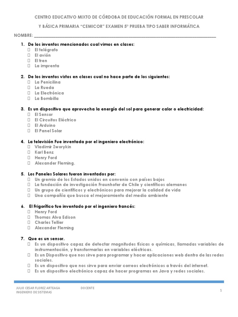 Examen de Informática Grado 4 y 5 | PDF | Electrónica | Hardware de la ...