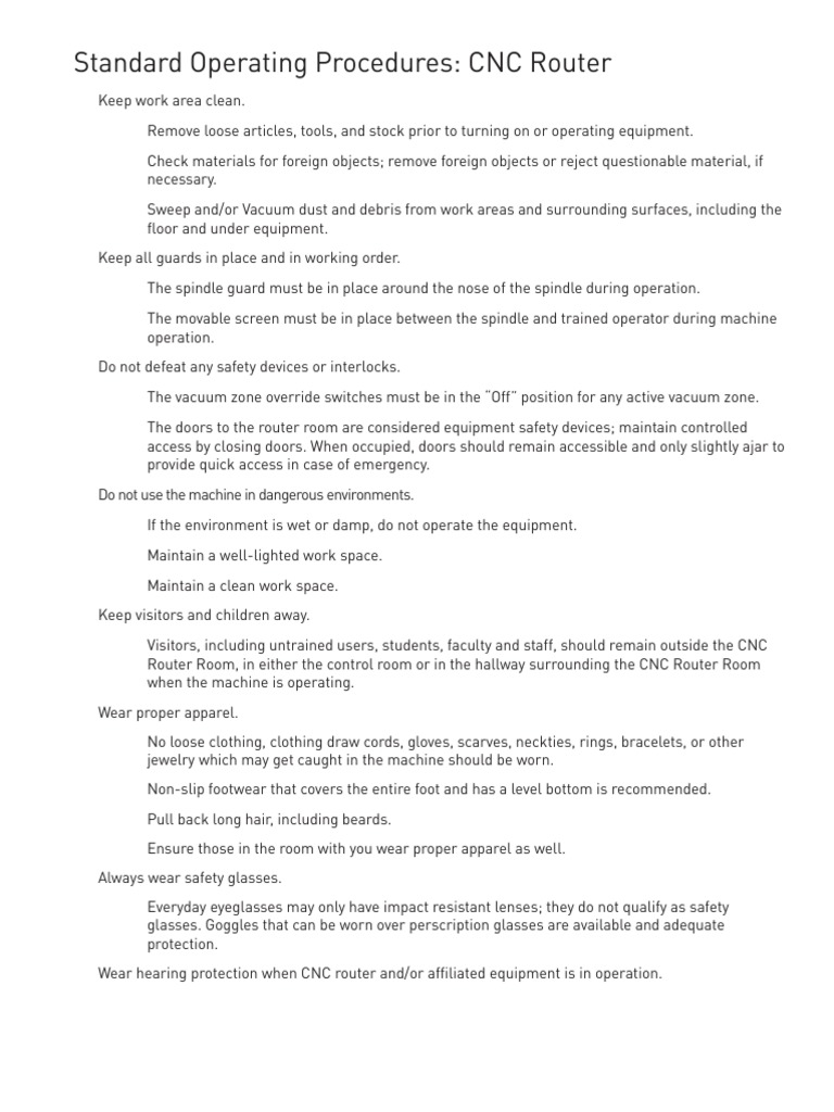 Standard Operating Procedures: CNC Router | PDF | Numerical Control ...