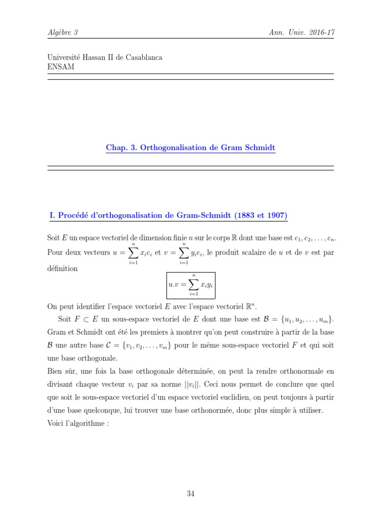 Orthogonalisation de Gram-Schmidt | PDF | Base (algèbre linéaire ...