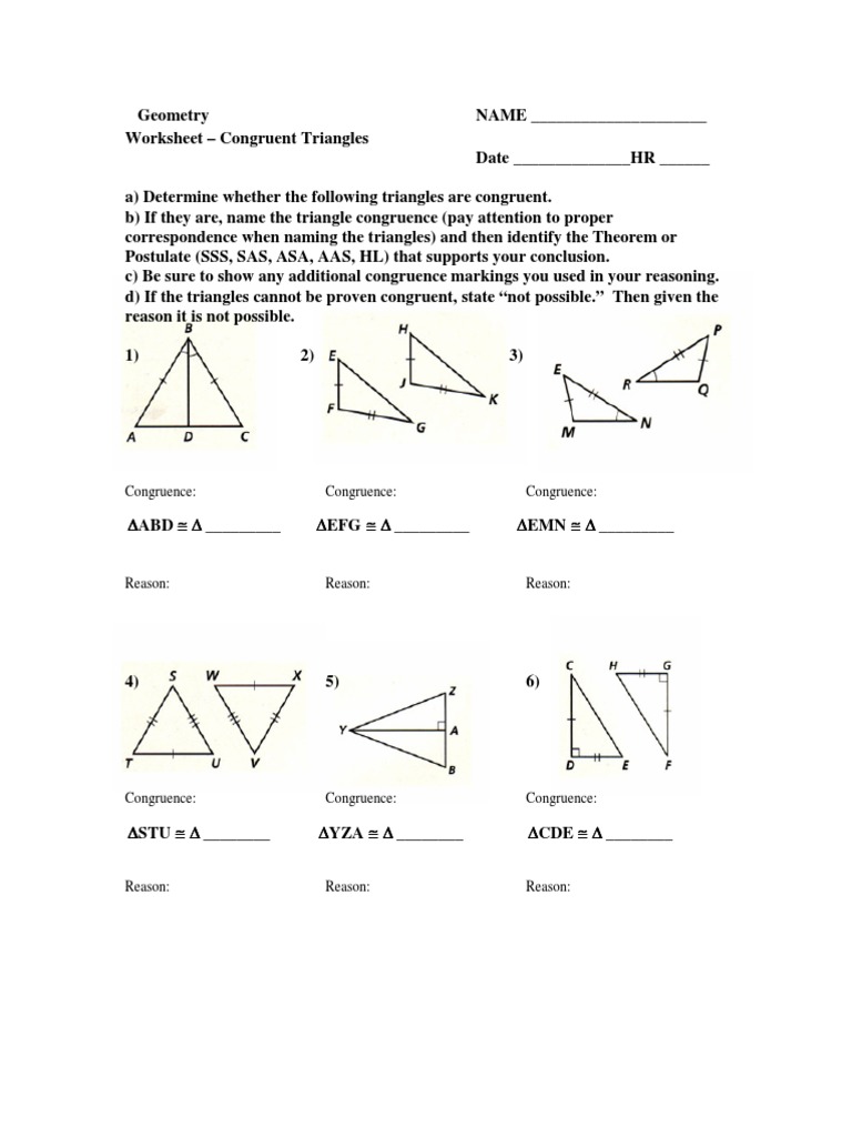 Worksheet - Congruent Triangles Packet PDF  Numbers  Teaching Regarding Triangle Congruence Worksheet Pdf