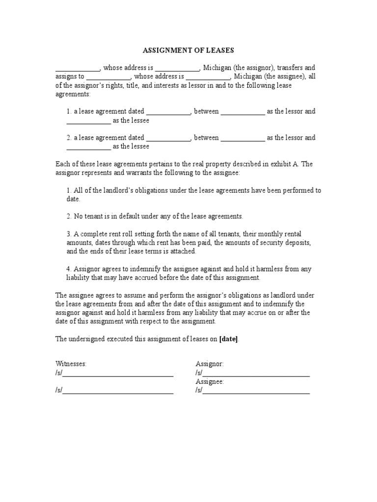 what is mean by assignment of lease
