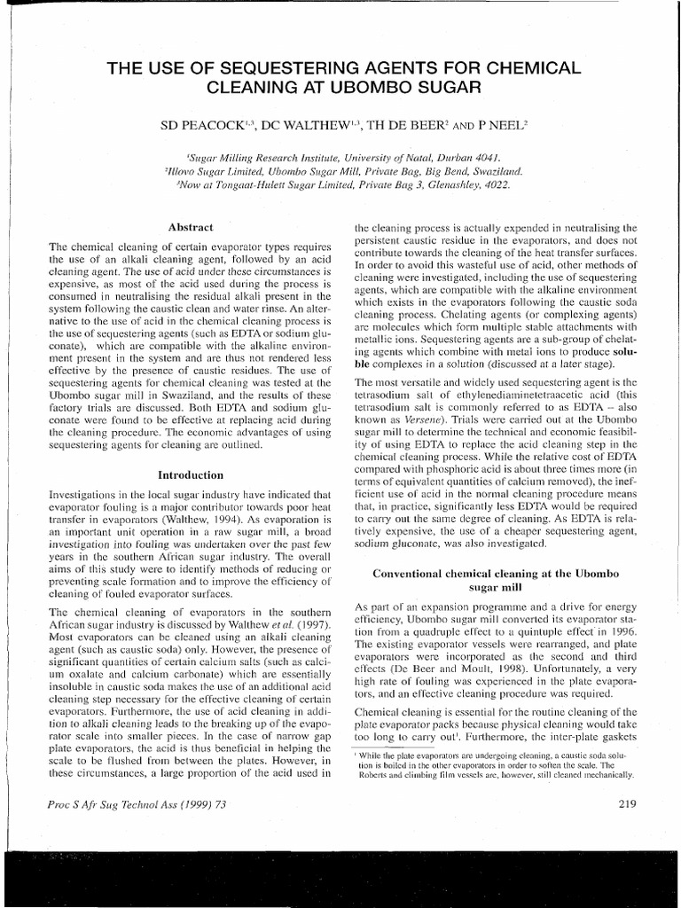 Sequestering Agents in Sugar Mill Cleaning | PDF ...