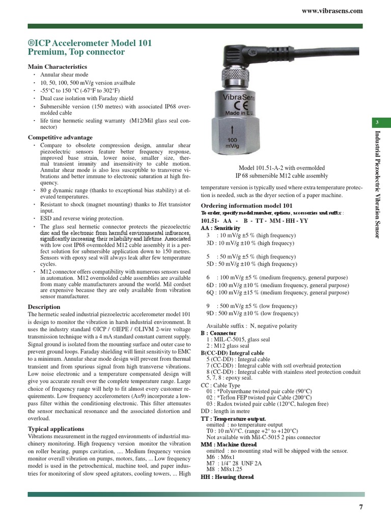 ®ICP Accelerometer Model 101 Premium, Top Connector: Main ...