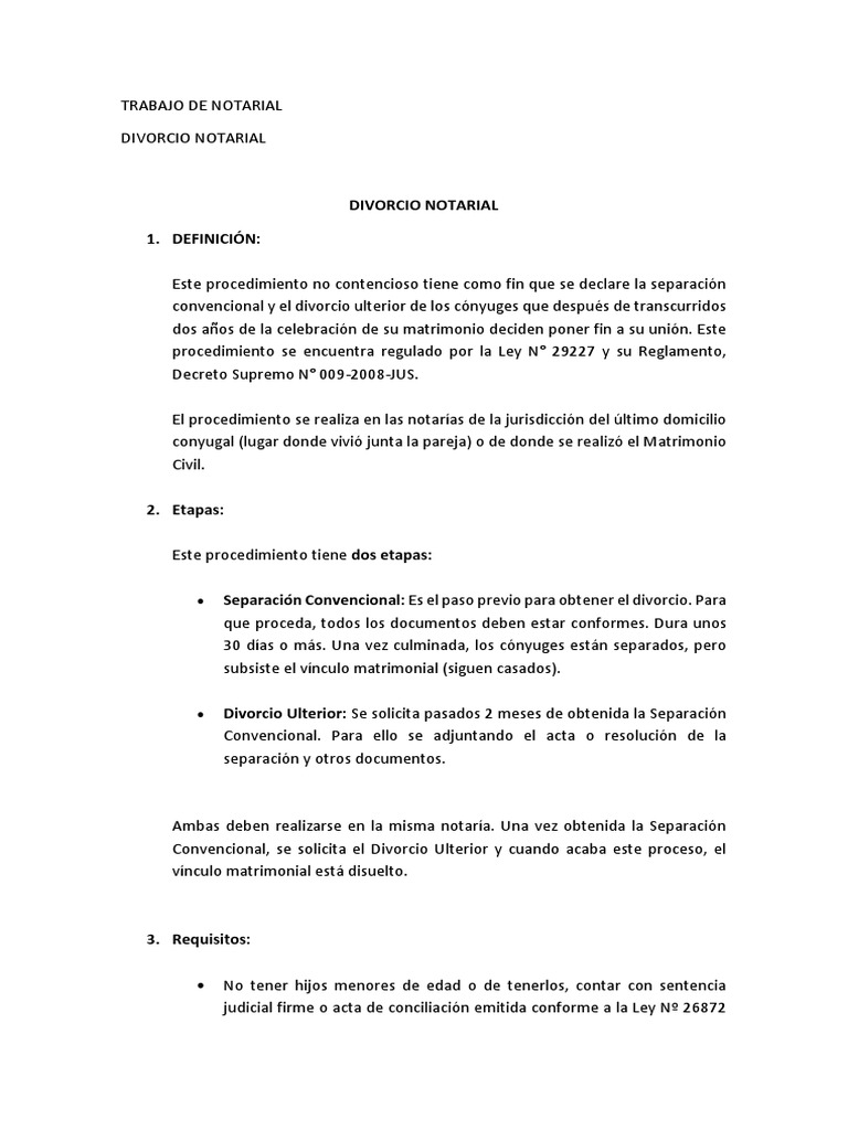 Requisitos y Procedimiento de Divorcio Notarial | PDF | Divorcio ...
