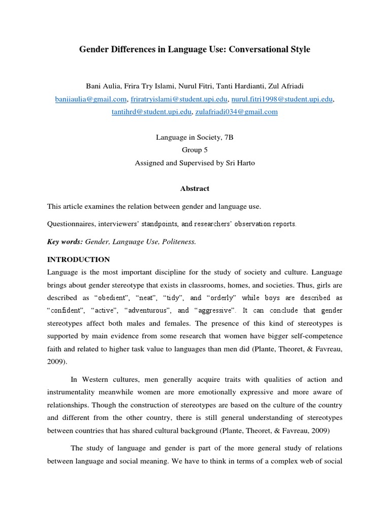 Gender Differences in Language Use: Conversational Style | PDF | Gender ...