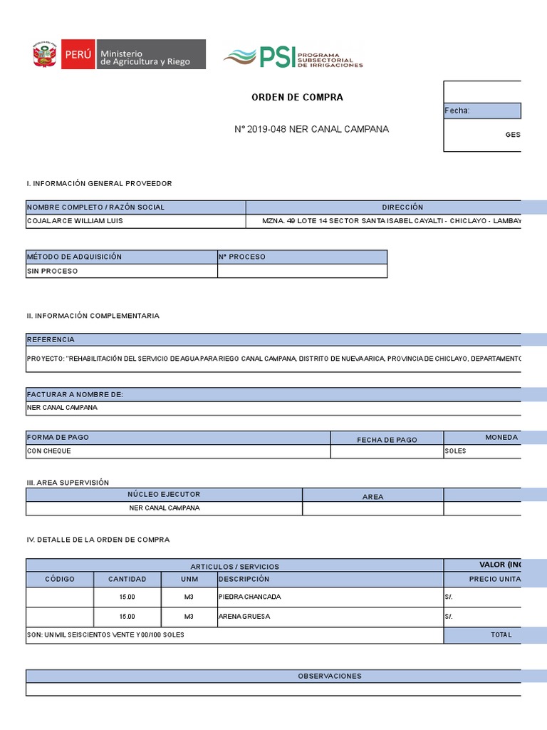 Orden de Compra o Servicios 043-PSI | PDF | Economias | Business